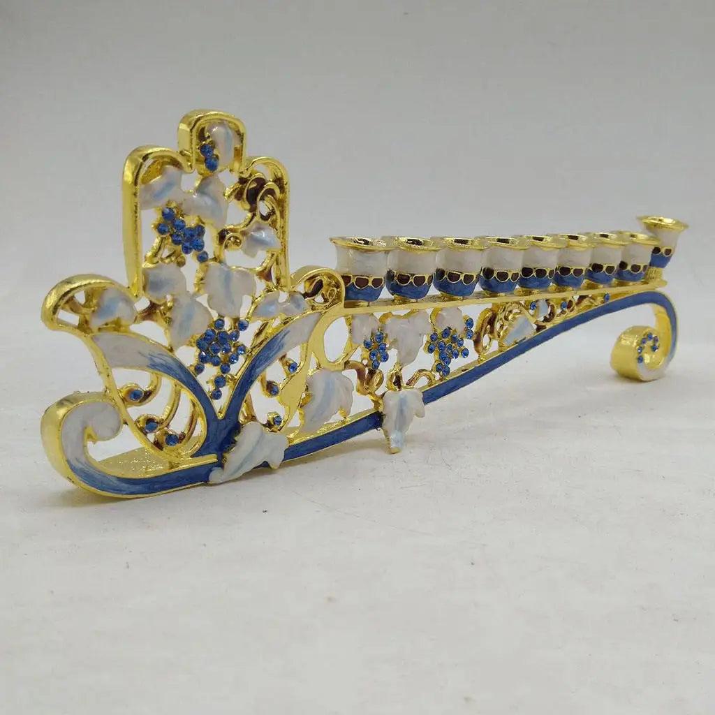 Blue Enamel Hanukkah Menorah 9-Branch Candle Holder by HitMyNeed
