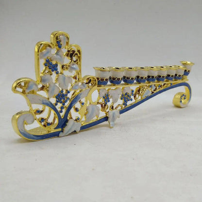 Blue Enamel Hanukkah Menorah 9-Branch Candle Holder by HitMyNeed