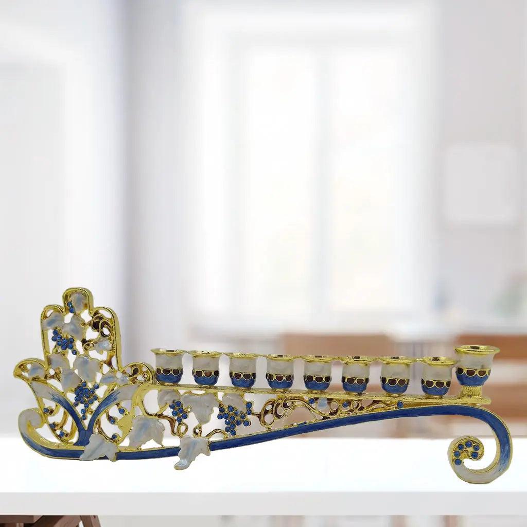 Blue Enamel Hanukkah Menorah 9-Branch Candle Holder by HitMyNeed