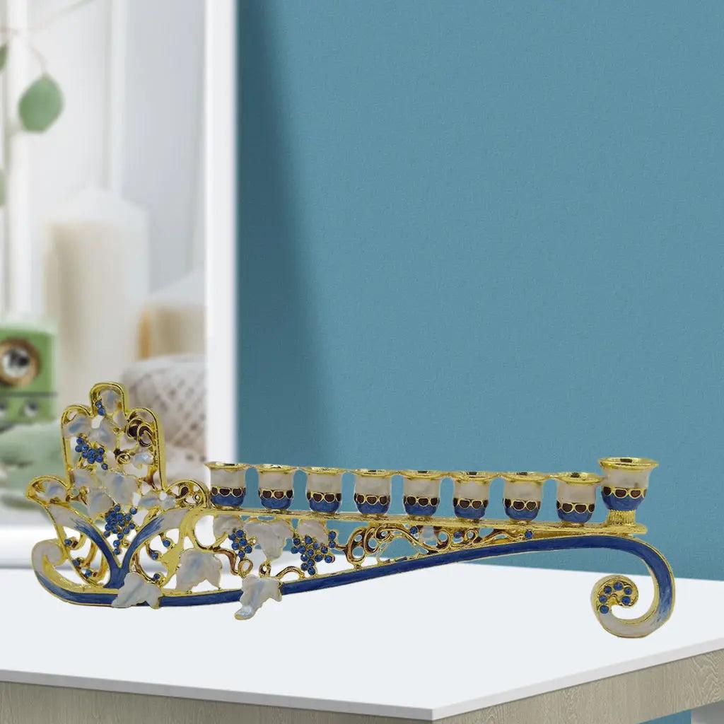 Blue Enamel Hanukkah Menorah 9-Branch Candle Holder by HitMyNeed