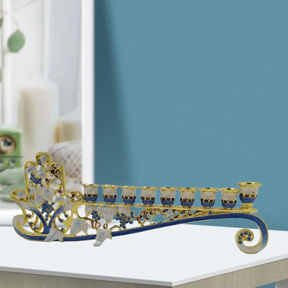 Blue Enamel Hanukkah Menorah 9-Branch Candle Holder by HitMyNeed