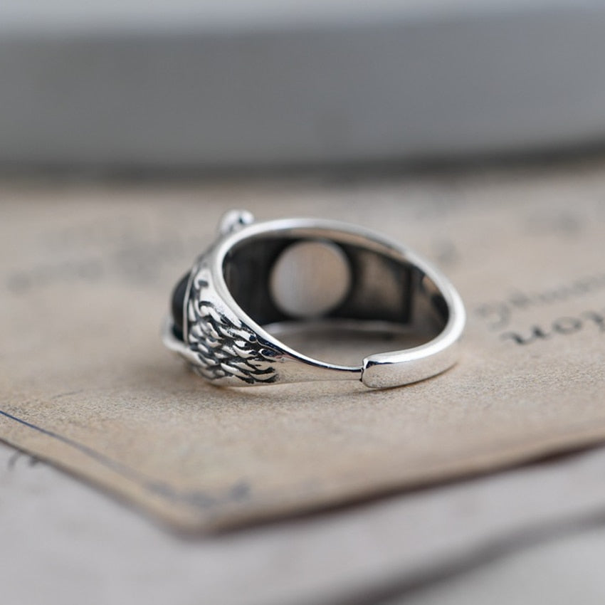 Blue Eye Silver Owl Adjustable Ring by HitMyNeed