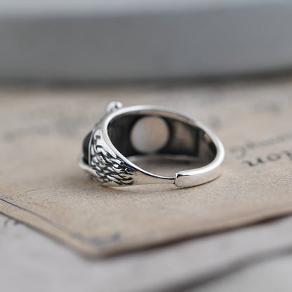 Blue Eye Silver Owl Adjustable Ring by HitMyNeed