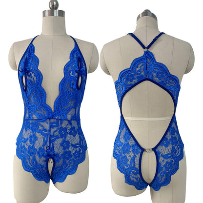 Blue Lace Crotchless Teddy Bodysuit Lingerie by HitMyNeed