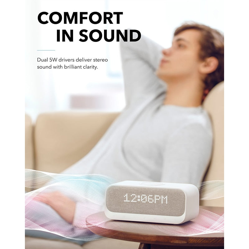Bluetooth Alarm Clock with Wireless Charging & Speaker by HitMyNeed