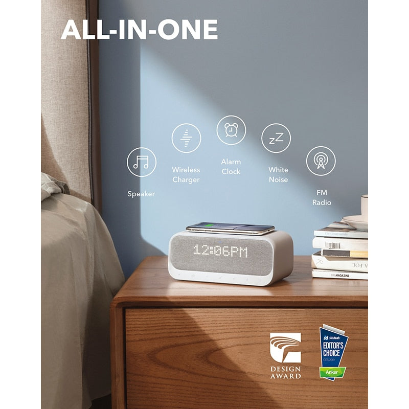 Bluetooth Alarm Clock with Wireless Charging & Speaker uk-plug by HitMyNeed