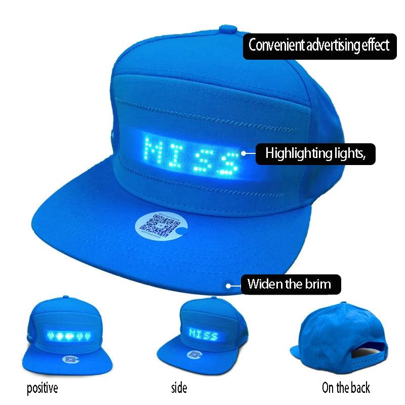 Bluetooth LED Message Baseball Cap, USB Rechargeable black-hat-4color-led by HitMyNeed