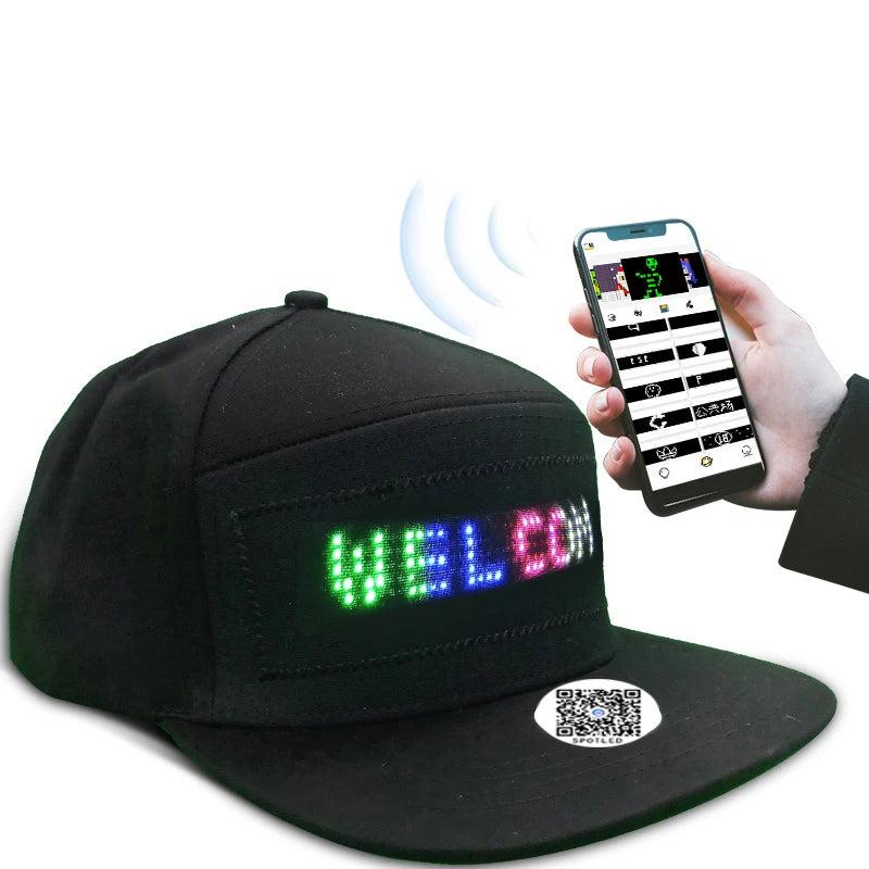 Bluetooth LED Message Baseball Cap, USB Rechargeable blue-hat-white-led by HitMyNeed