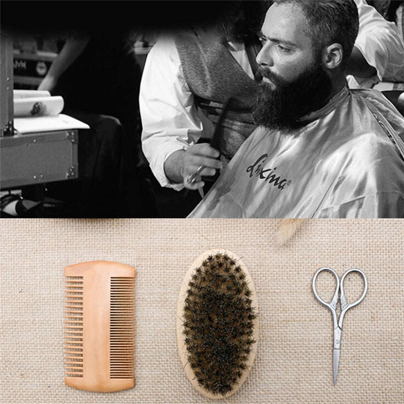 Boar Bristle Brush 3-Piece Grooming Set for Men by HitMyNeed