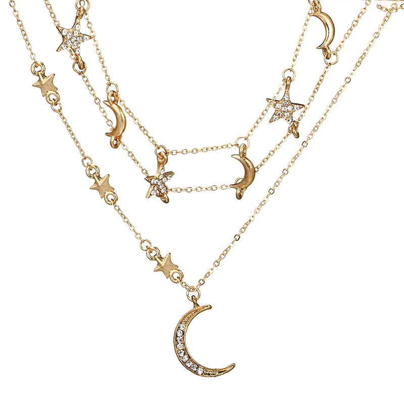 Bohemian Moon and Star Layered Choker Necklace by HitMyNeed