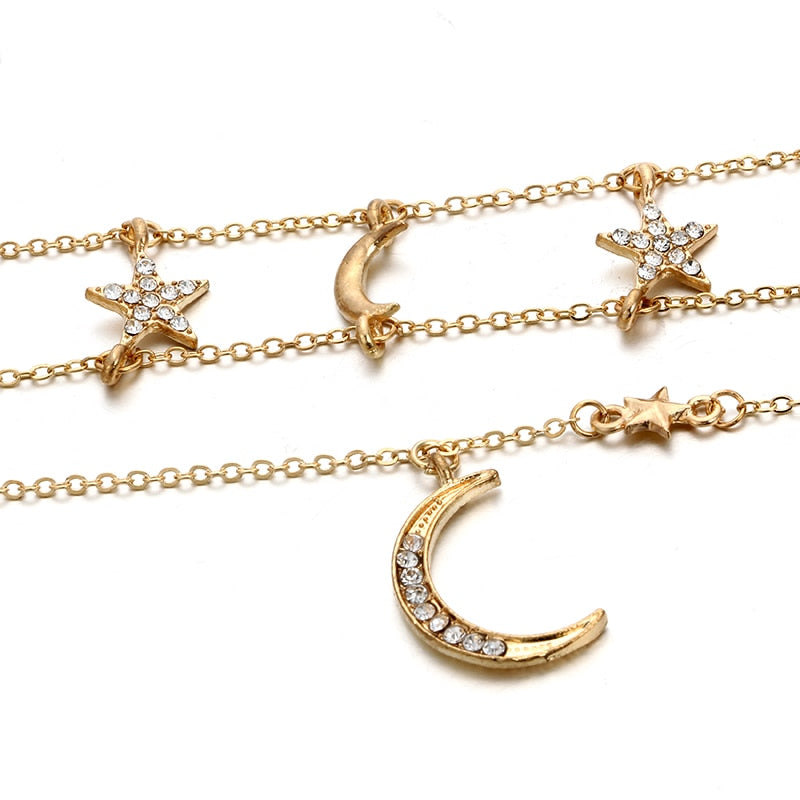 Bohemian Moon and Star Layered Choker Necklace by HitMyNeed