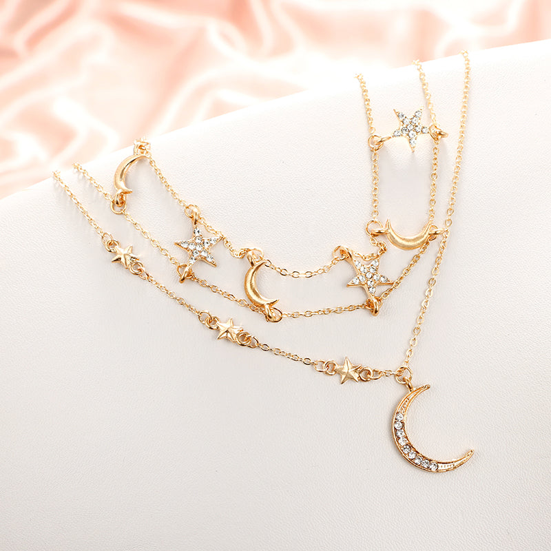Bohemian Moon and Star Layered Choker Necklace by HitMyNeed