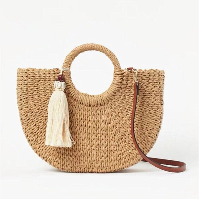 Bohemian Straw Crossbody Beach Sling Bag by HitMyNeed