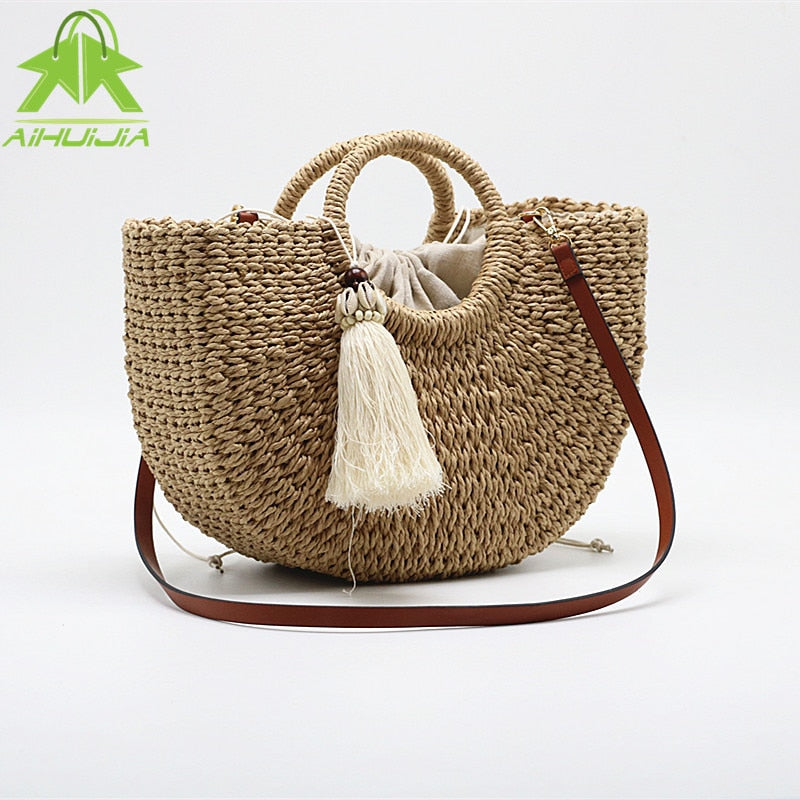 Bohemian Straw Crossbody Beach Sling Bag by HitMyNeed