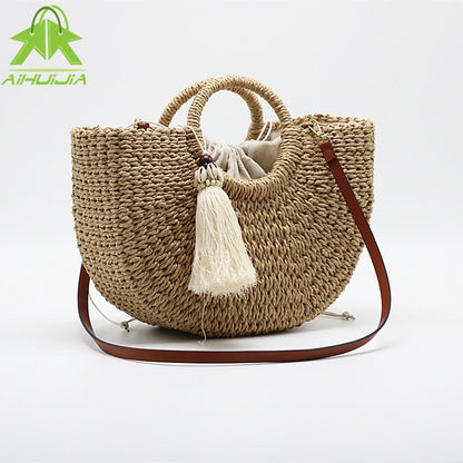 Bohemian Straw Crossbody Beach Sling Bag by HitMyNeed