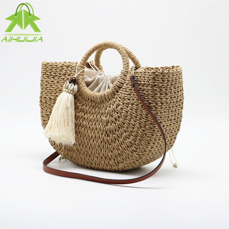 Bohemian Straw Crossbody Beach Sling Bag by HitMyNeed