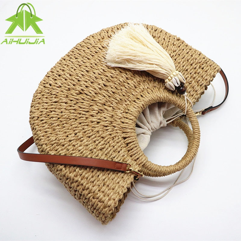 Bohemian Straw Crossbody Beach Sling Bag by HitMyNeed