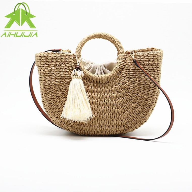 Bohemian Straw Crossbody Beach Sling Bag by HitMyNeed
