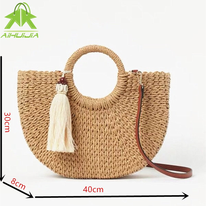 Bohemian Straw Crossbody Beach Sling Bag by HitMyNeed