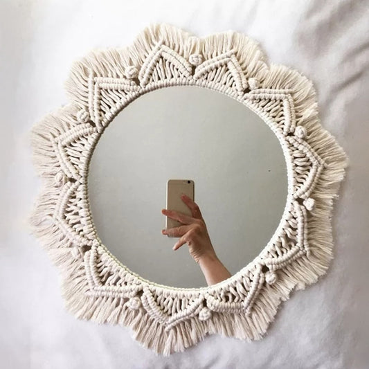 Bohemian Style Macrame Wall Mirror 40 x 40 cm by HitMyNeed