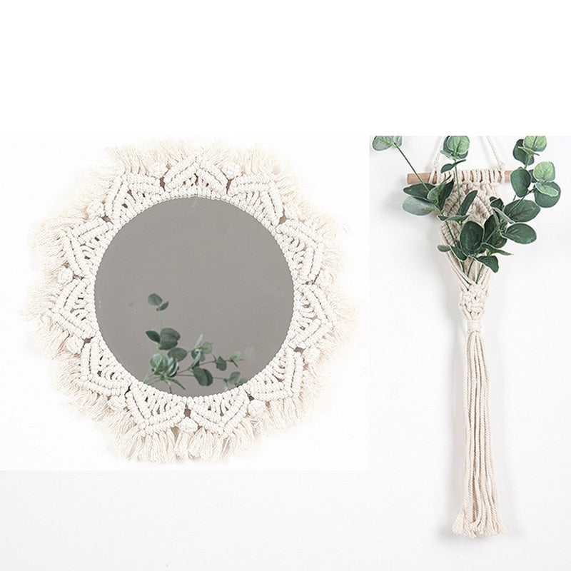 Bohemian Style Macrame Wall Mirror 40 x 40 cm by HitMyNeed