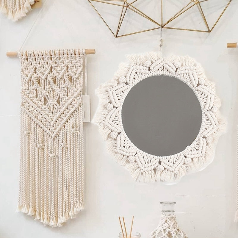 Bohemian Style Macrame Wall Mirror 40 x 40 cm by HitMyNeed