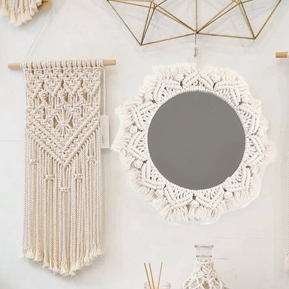 Bohemian Style Macrame Wall Mirror 40 x 40 cm by HitMyNeed