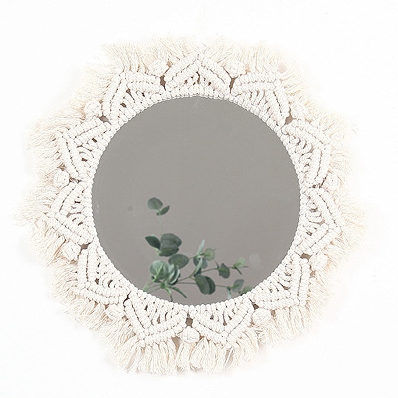 Bohemian Style Macrame Wall Mirror 40 x 40 cm by HitMyNeed
