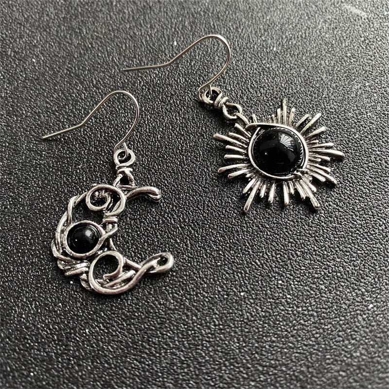 Bohemian Sun and Moon Mismatched Earrings by HitMyNeed