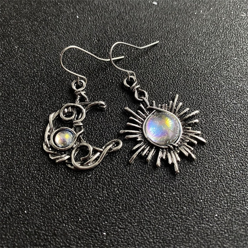 Bohemian Sun and Moon Mismatched Earrings by HitMyNeed