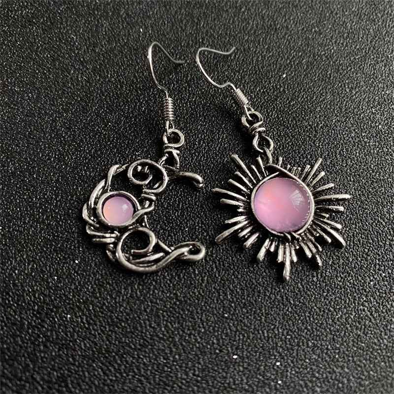 Bohemian Sun and Moon Mismatched Earrings by HitMyNeed