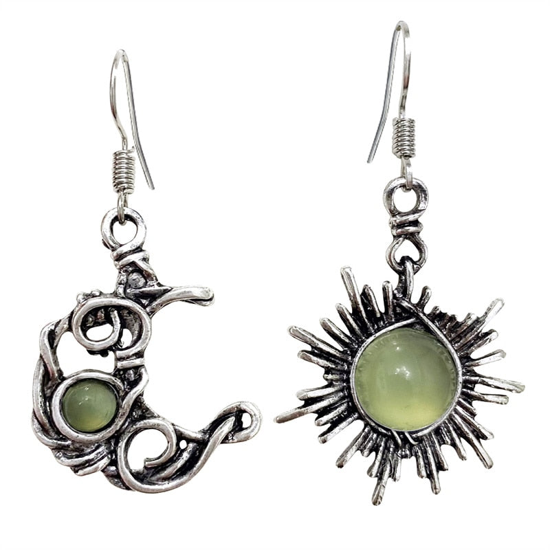 Bohemian Sun and Moon Mismatched Earrings by HitMyNeed