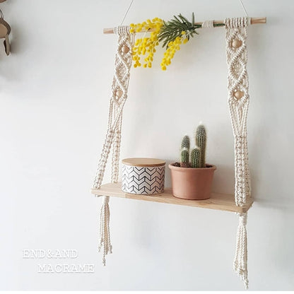 Bohemian Wooden Macrame Hanging Wall Shelf by HitMyNeed