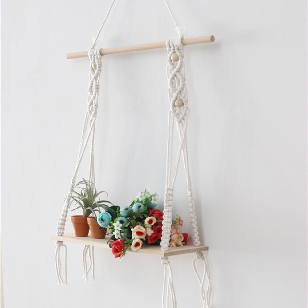 Bohemian Wooden Macrame Hanging Wall Shelf by HitMyNeed