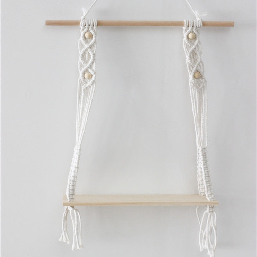 Bohemian Wooden Macrame Hanging Wall Shelf by HitMyNeed