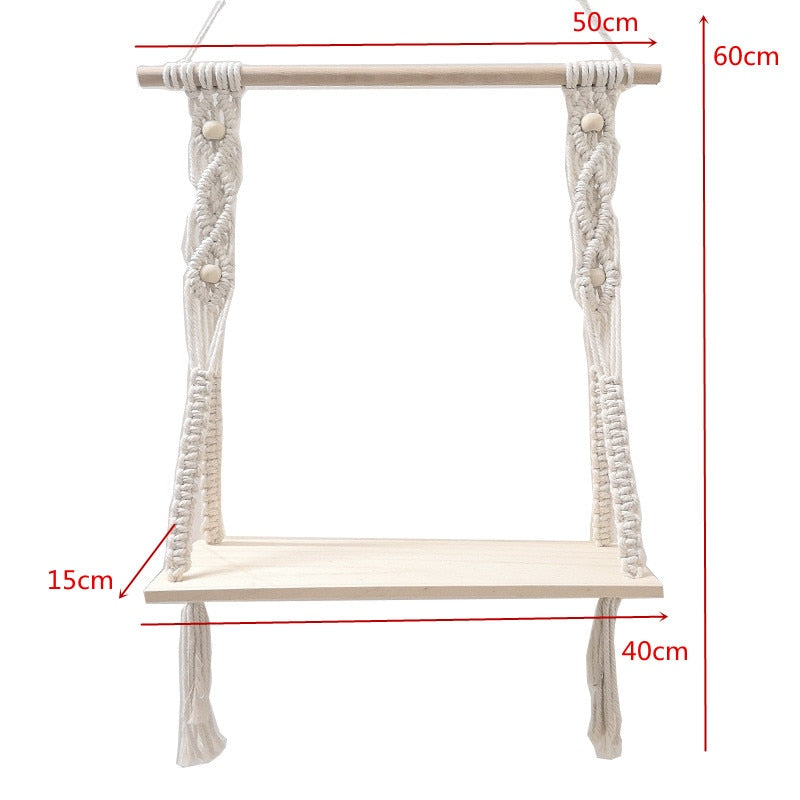 Bohemian Wooden Macrame Hanging Wall Shelf by HitMyNeed