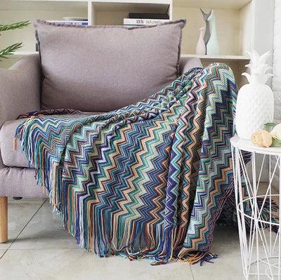 Boho Aztec Throw Blanket & Sofa Cover green 130x150cm by HitMyNeed