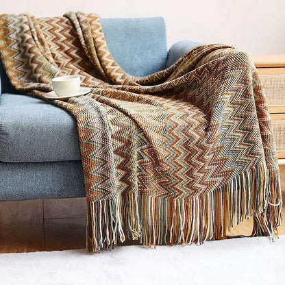 Boho Aztec Throw Blanket & Sofa Cover khaki 130x150cm by HitMyNeed