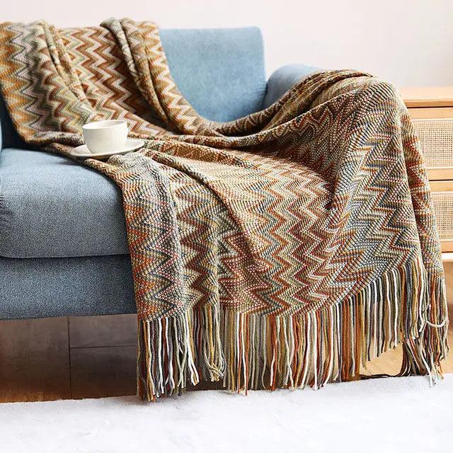 Boho Aztec Throw Blanket & Sofa Cover khaki 130x200cm by HitMyNeed