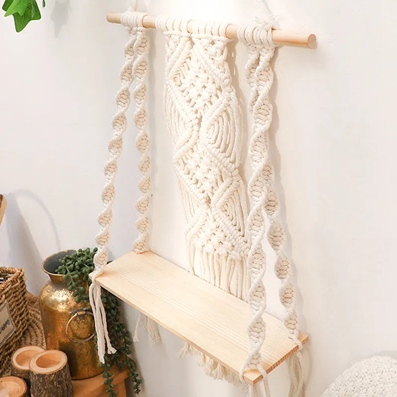 Boho Cotton Rope Hanging Macrame Shelf by HitMyNeed