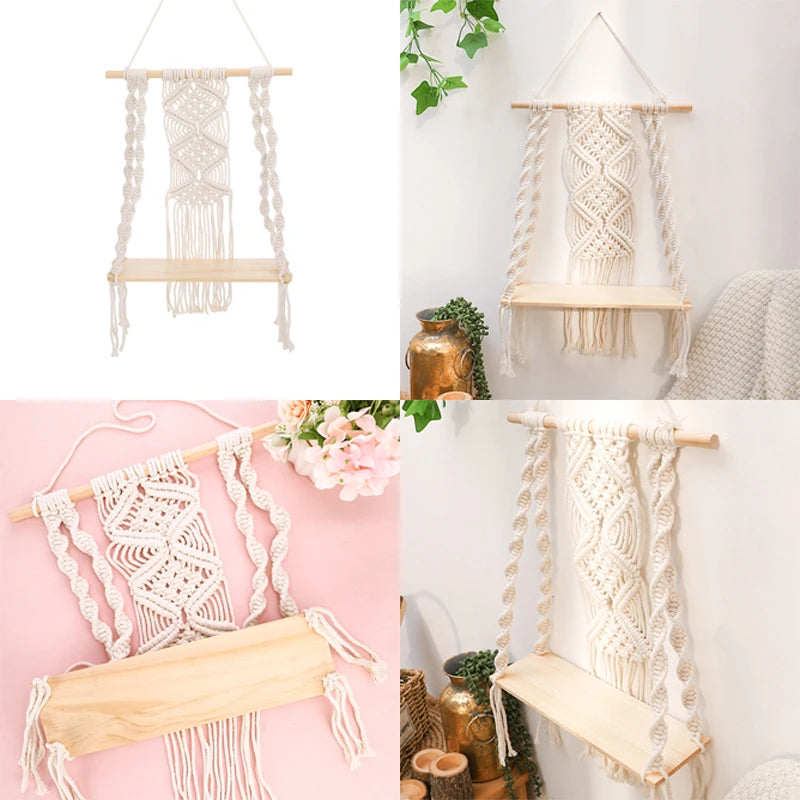 Boho Cotton Rope Hanging Macrame Shelf by HitMyNeed