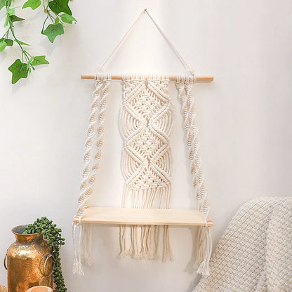 Boho Cotton Rope Hanging Macrame Shelf by HitMyNeed