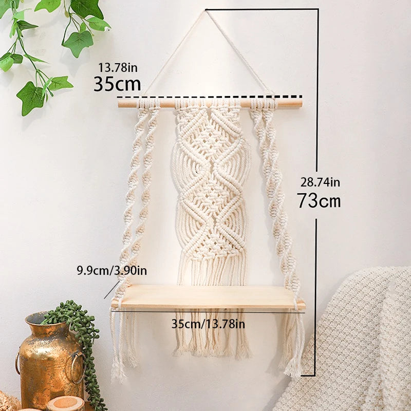 Boho Cotton Rope Hanging Macrame Shelf by HitMyNeed
