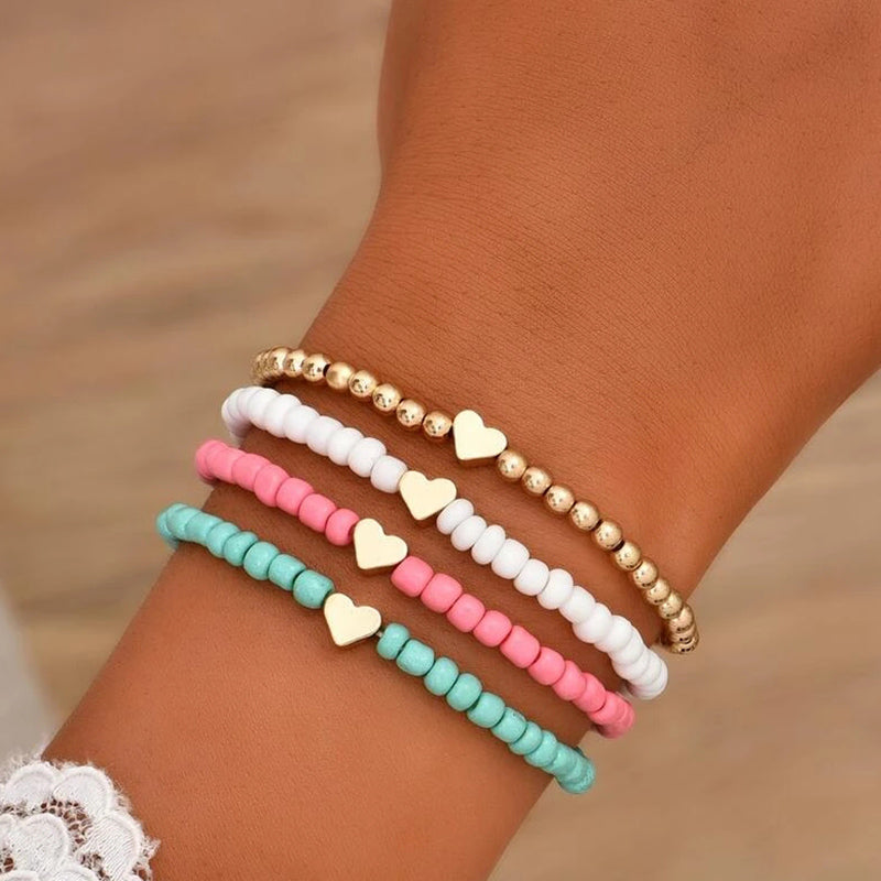 Boho Heart Beaded Bracelet Set (4 Pieces) by HitMyNeed