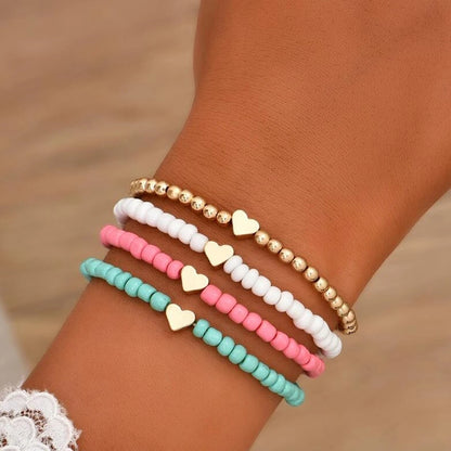 Boho Heart Beaded Bracelet Set (4 Pieces) by HitMyNeed