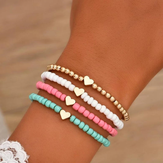 Boho Heart Beaded Bracelet Set (4 Pieces) by HitMyNeed