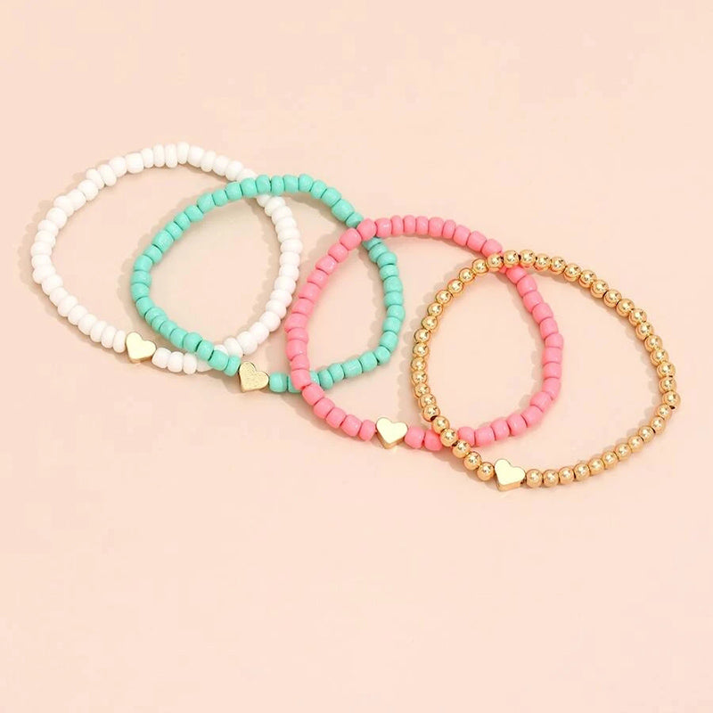 Boho Heart Beaded Bracelet Set (4 Pieces) by HitMyNeed