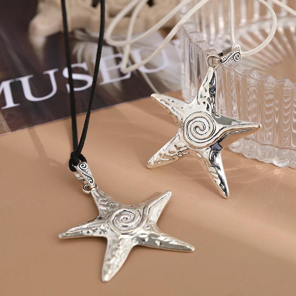 Boho Starfish Pendant Necklace with Adjustable Rope by HitMyNeed