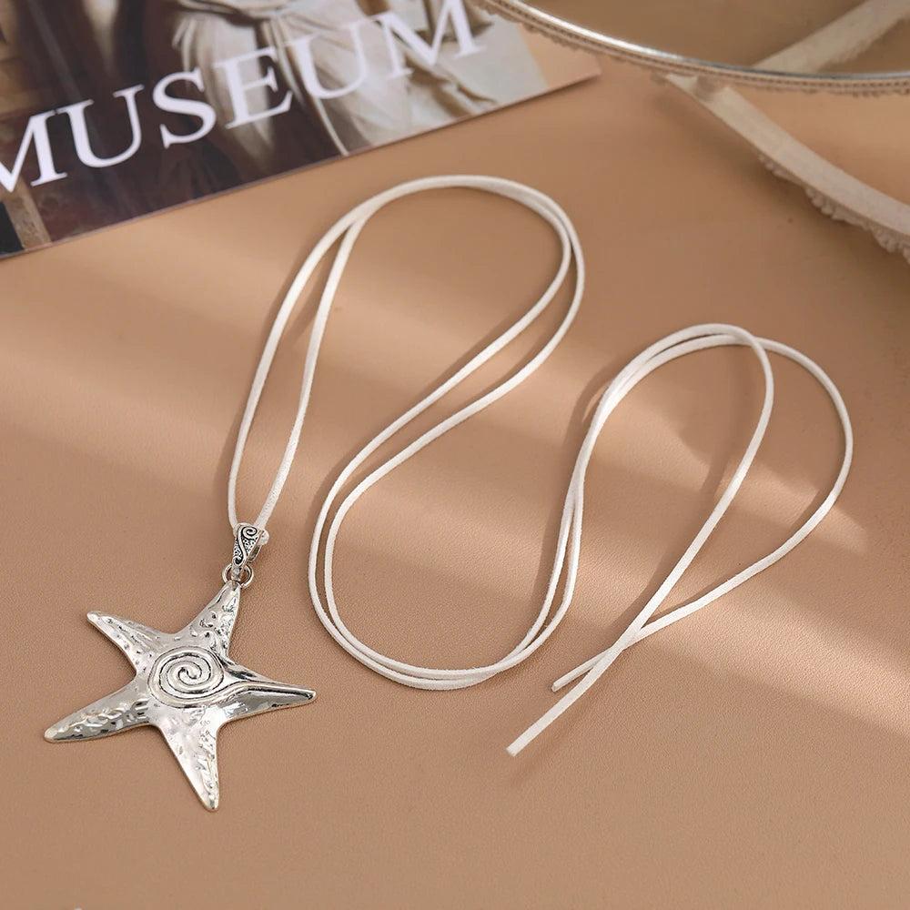 Boho Starfish Pendant Necklace with Adjustable Rope by HitMyNeed