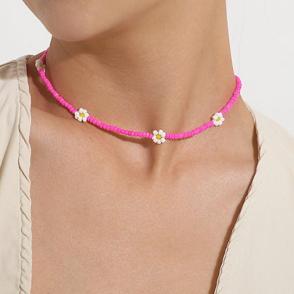 Boho Summer Beaded Flower Necklace, Adjustable 35-45cm by HitMyNeed